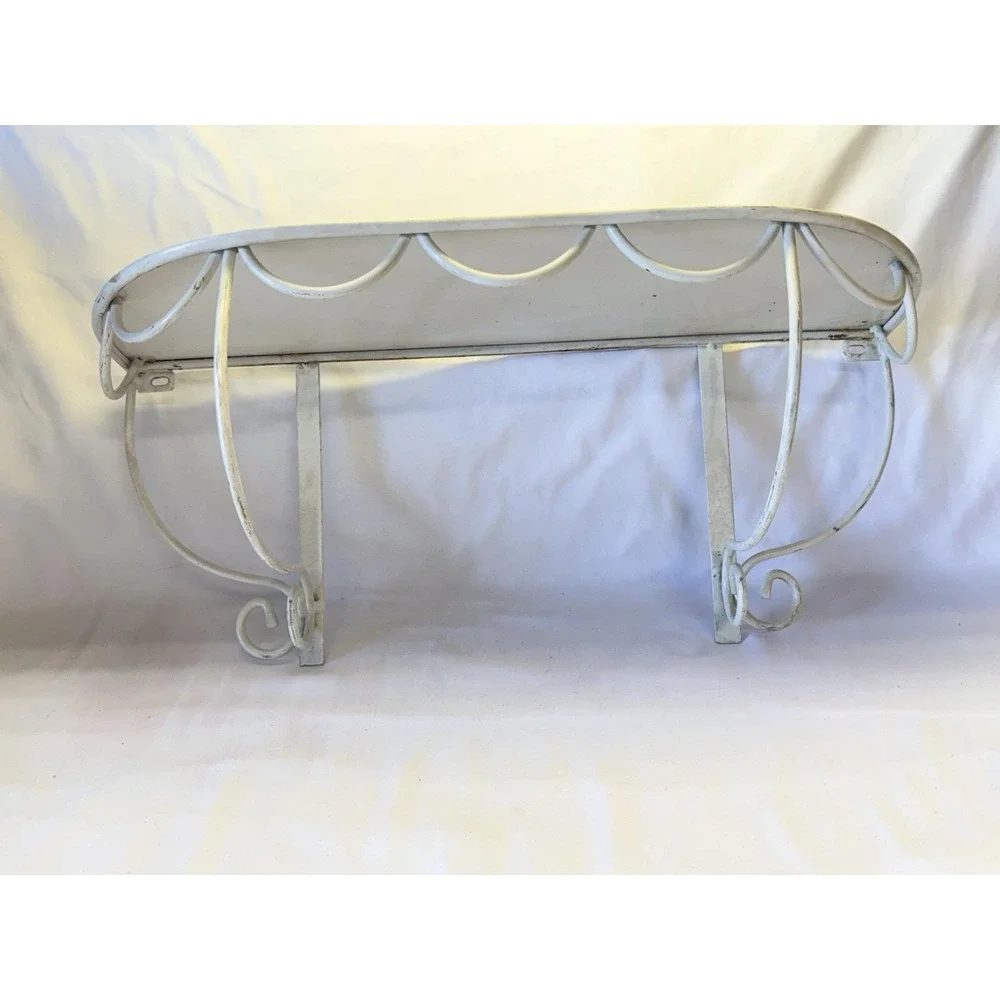 Vintage Wall Shelf White Metal Ornate Victorian Scalloped Edge